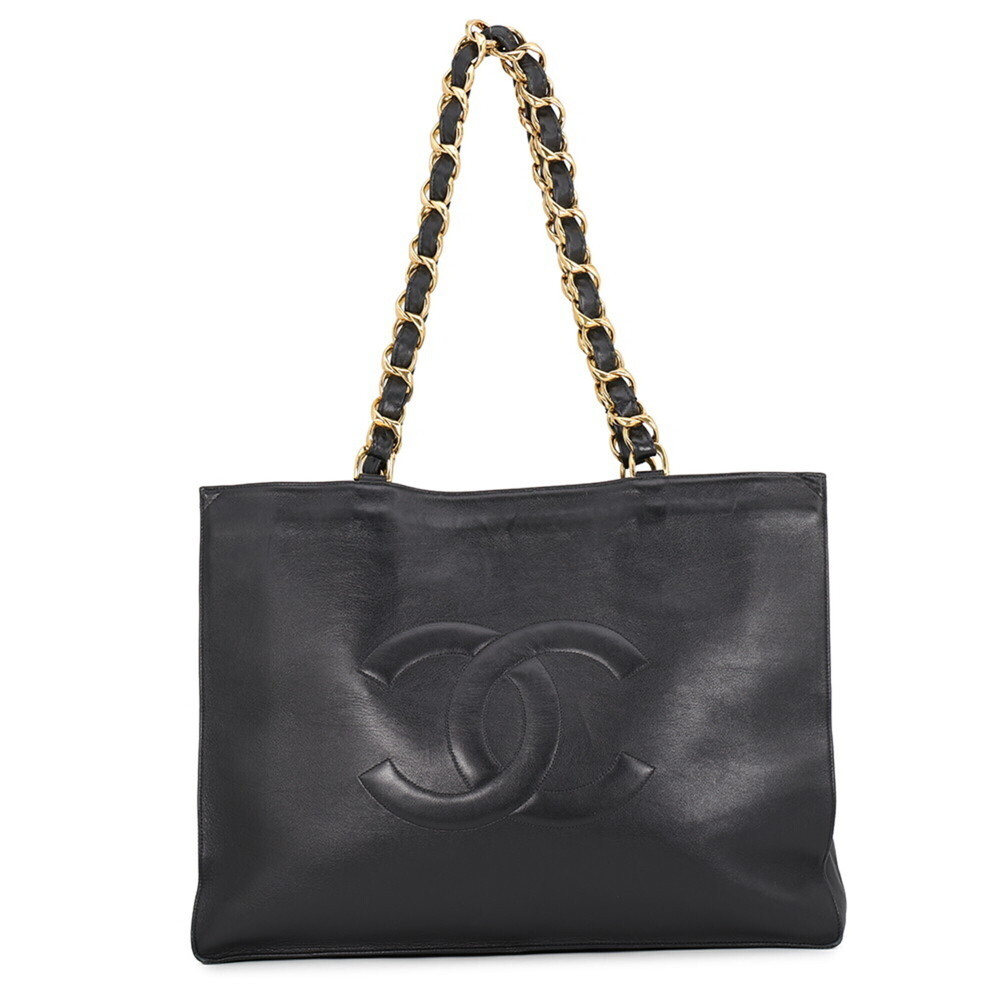 Chanel Tote Bag, Coco Mark Leather, CHANEL Handbag, Large Chain Tote, Black, ...